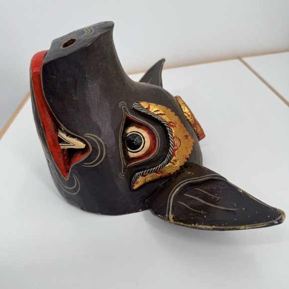 Vtg‎ Hand Carved Painted Wood BALINESE Indonesian Pig Wild Boar9x14